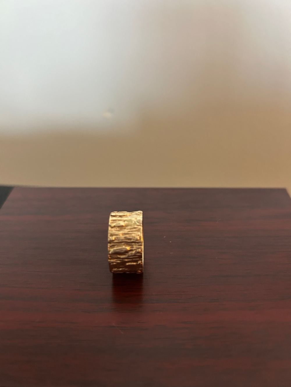 . Nature-inspired wide solid gold band design, chunky textured gold ring-14k - Picture 5 of 7